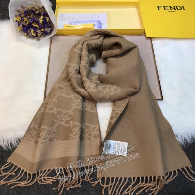 FENDI米駝色羊毛和羊絨雙面圍巾 芬迪2021最新款圍巾  mmj1442